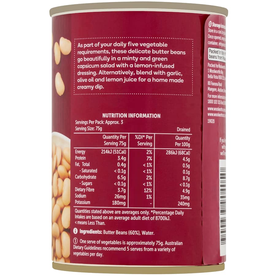 Woolworths Beans Butter Can 420g