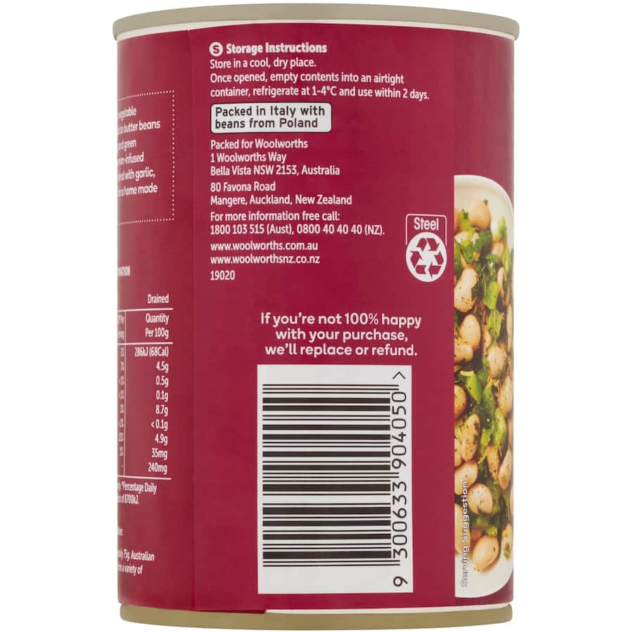 Woolworths Beans Butter Can 420g
