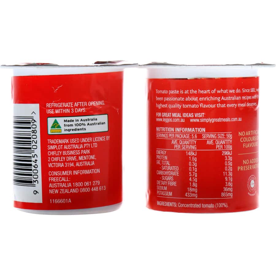 Leggo's Tomato Paste No Added Salt 2pk 2 x 140g