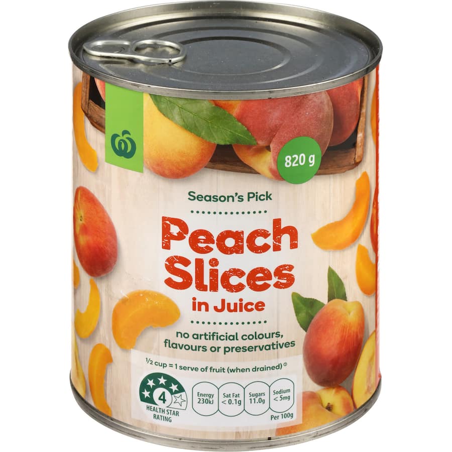 Woolworths Peaches Slices In Juice Can 820g