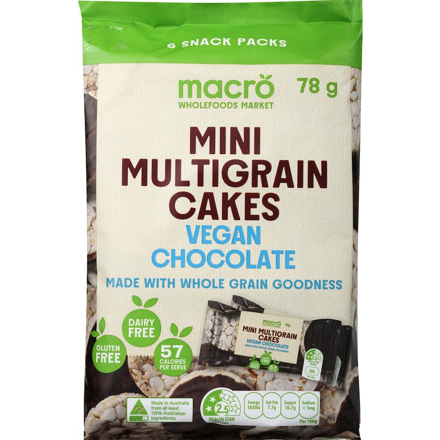 Macro Mini Multigrain Rice Cakes Vegan Chocolate 6x4pk 78g