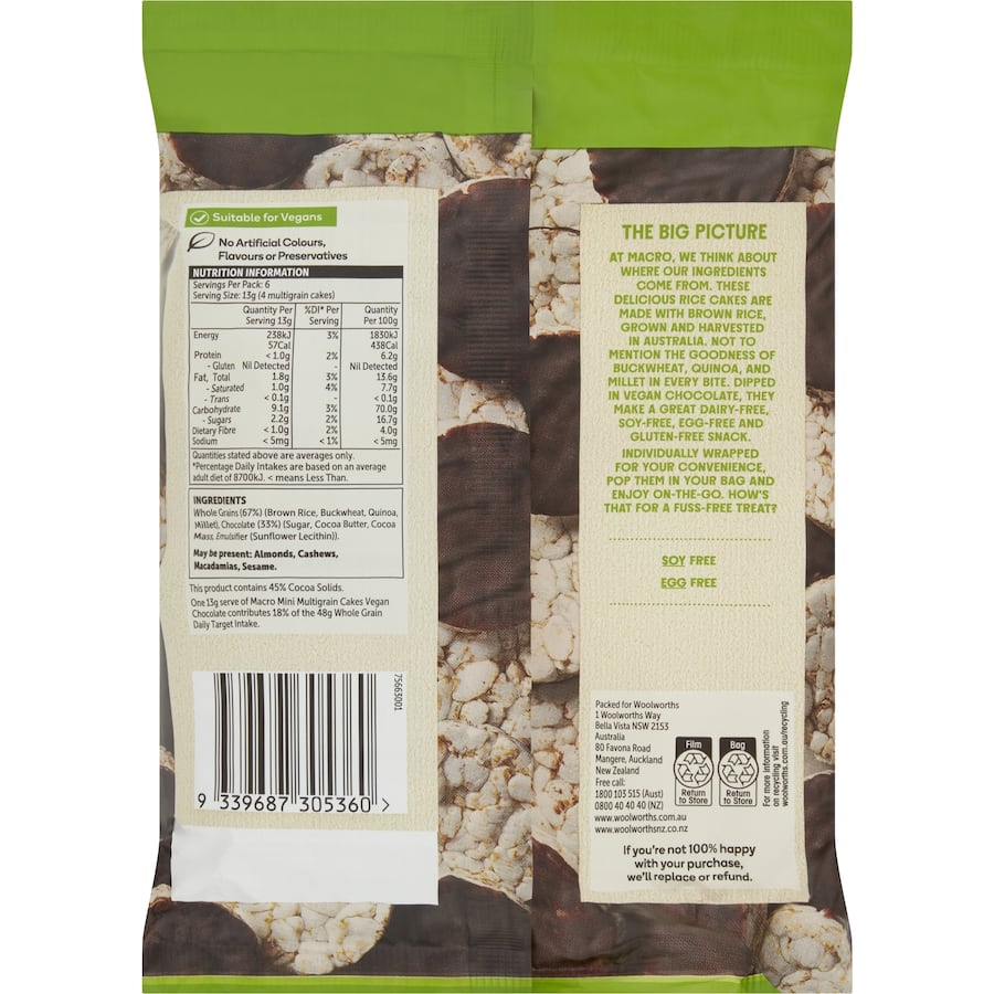 Macro Mini Multigrain Rice Cakes Vegan Chocolate 6x4pk 78g