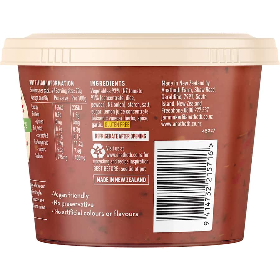 Anathoth Farm Pizza Sauce Tomato & Herb 280g