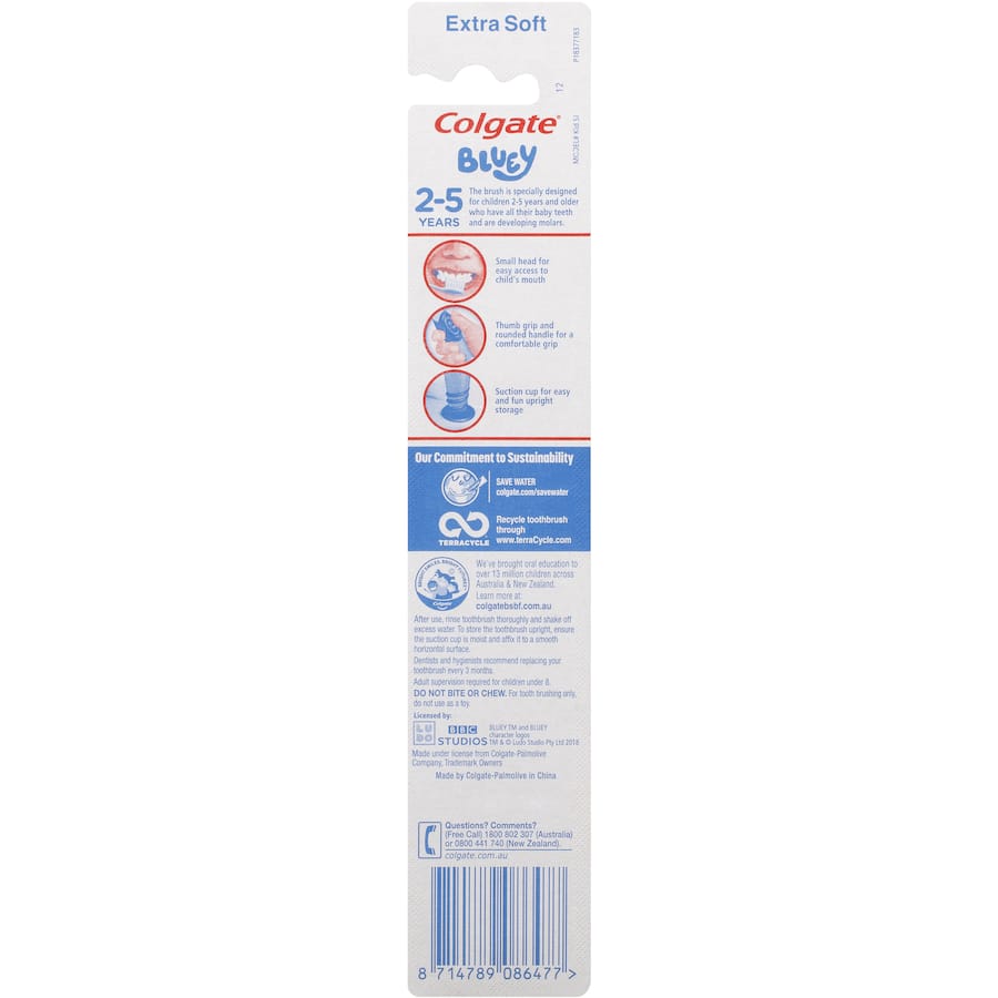 Colgate Junior Smiles Kids Toothbrush 2-5 Years Extra Soft Bluey 1pack