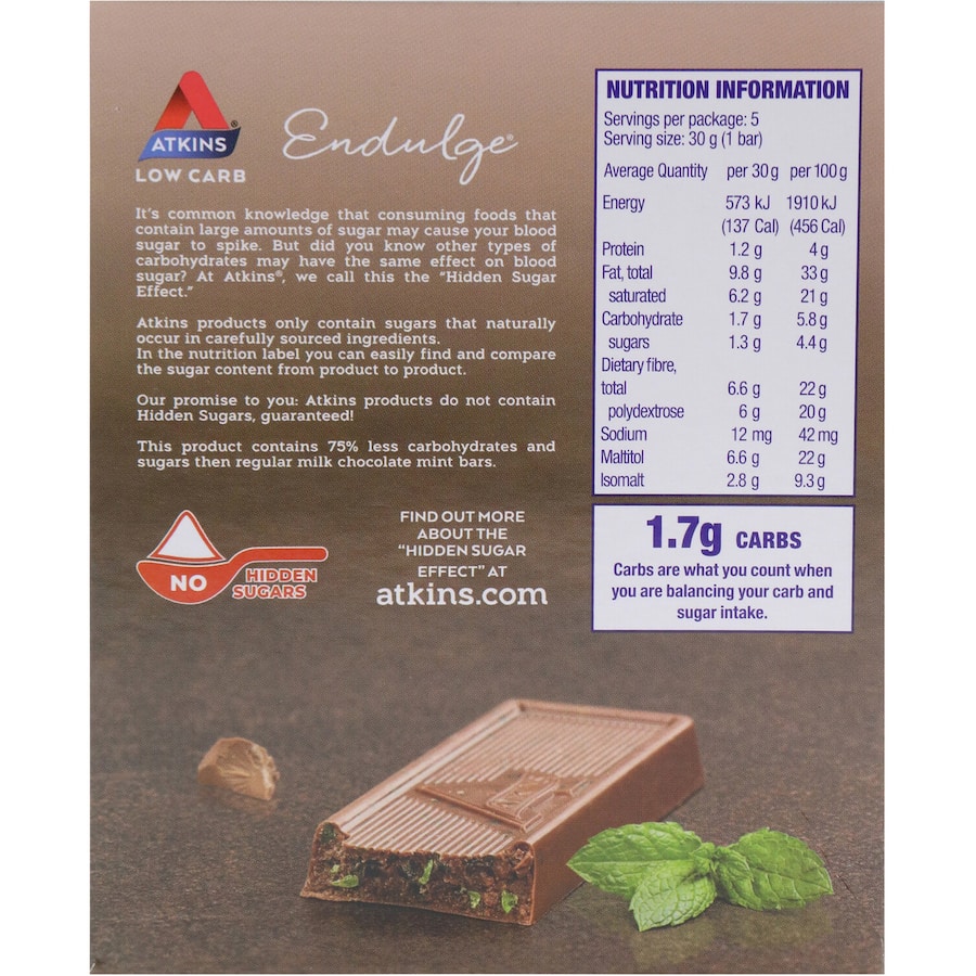 Atkins Endulge Protein Bar Choc Mint 5pack