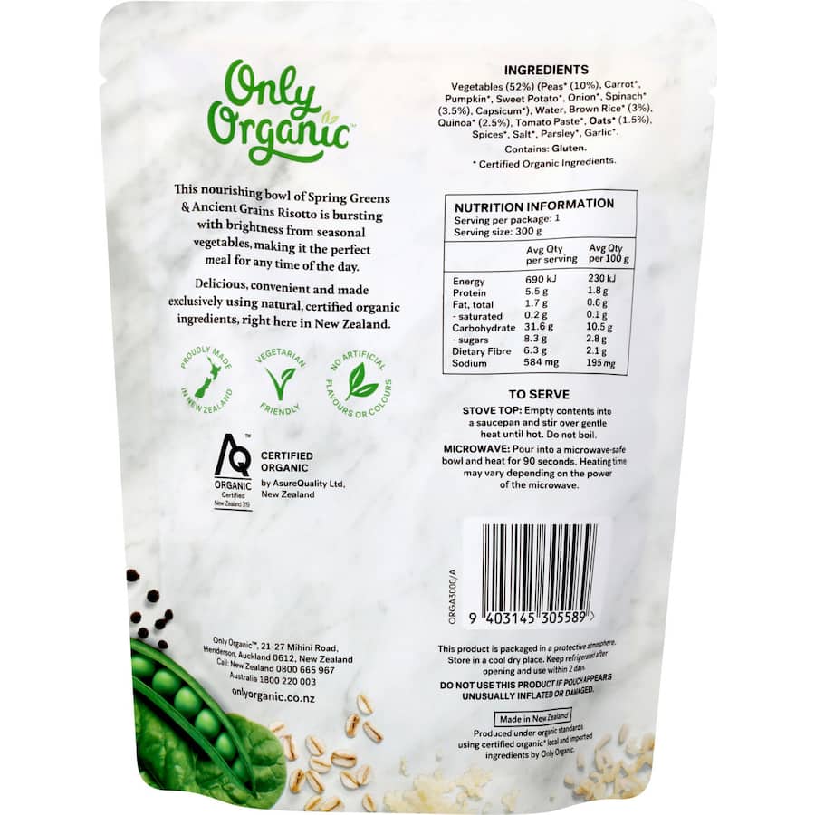 Only Organic Prepared Meal Nourishing Bowl Spring Greens & Grains Risotto 300g