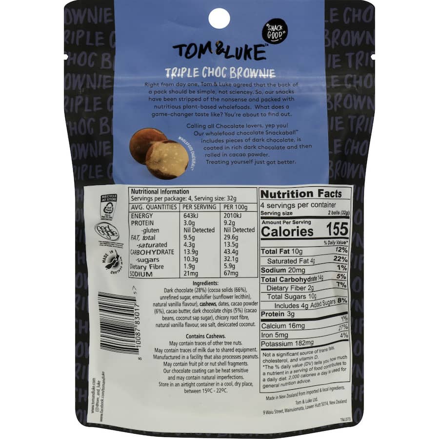 Tom & Luke Snack Balls Triple Choc Brownie 128g