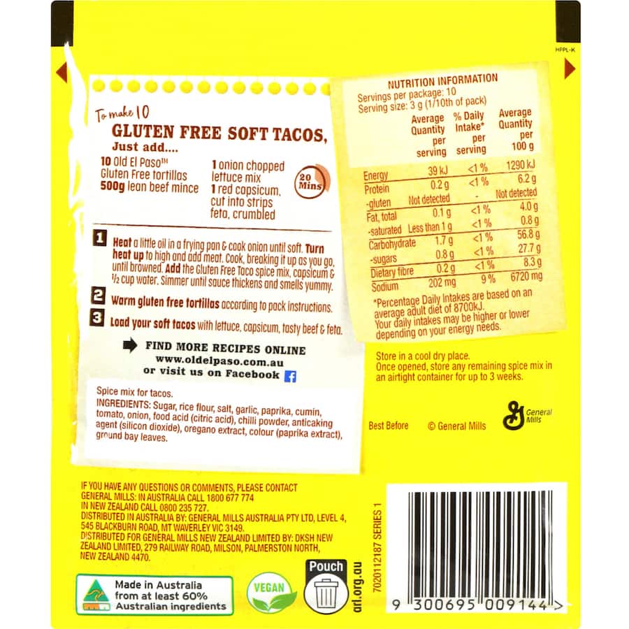 Old El Paso Taco Spice Mix Gluten Free Sachet 30g
