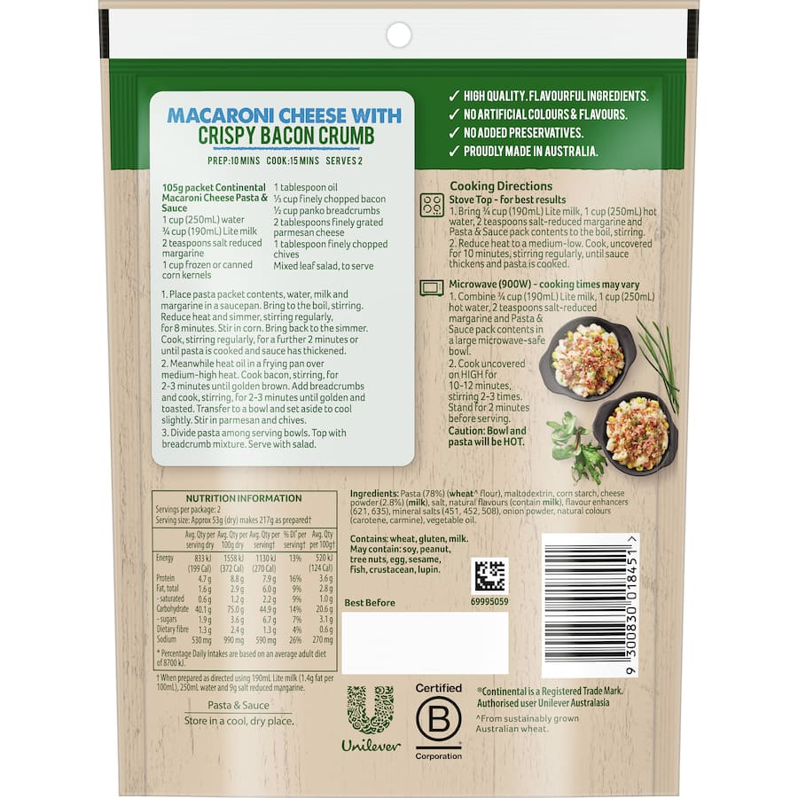 Continental Classics Pasta & Sauce Macaroni Cheese Serves 2 105g