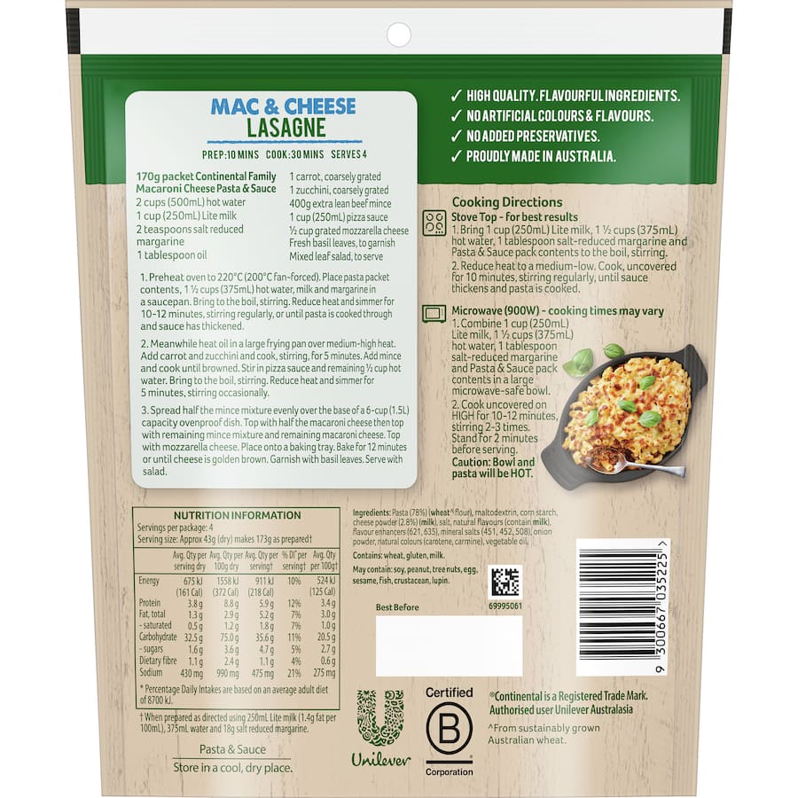 Continental Classics Pasta & Sauce Macaroni Cheese Family pack 170g