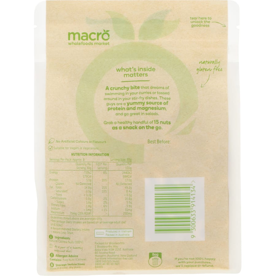 Macro Natural Cashews Raw 250g