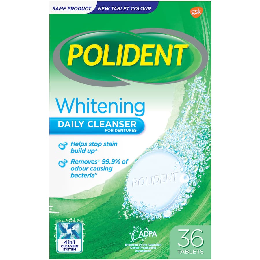 Polident Whitening Daily Cleaner For Dentures And Partials Tablets 36pack