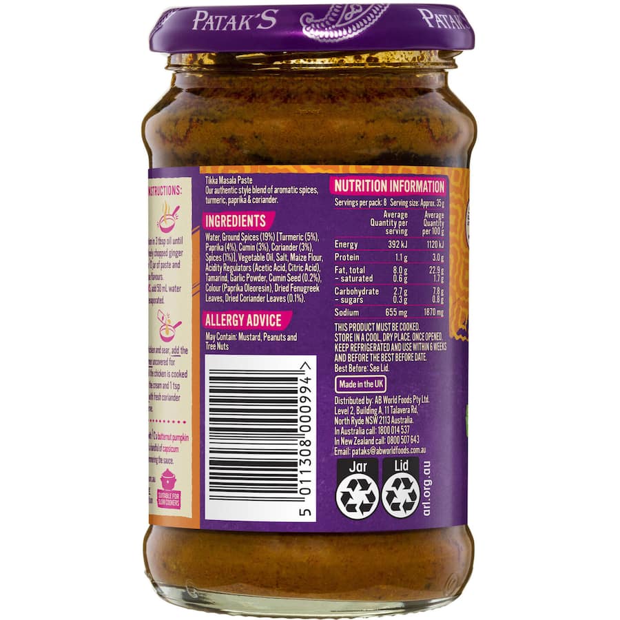 Pataks Curry Paste Tikka Masala Medium Jar 283g