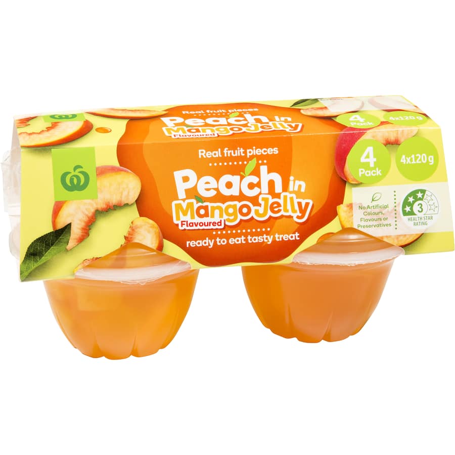 Woolworths Fruit Snack Peaches In Mango Jelly 480g 120g pottles 4pack