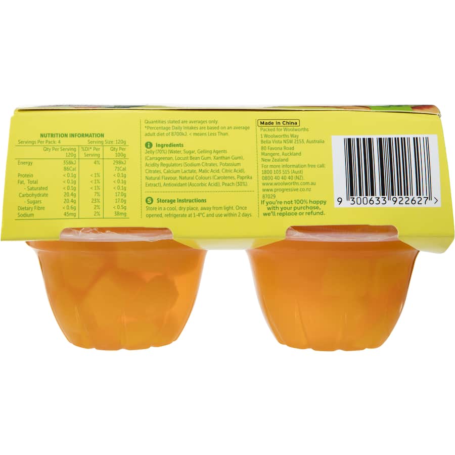 Woolworths Fruit Snack Peaches In Mango Jelly 480g 120g pottles 4pack