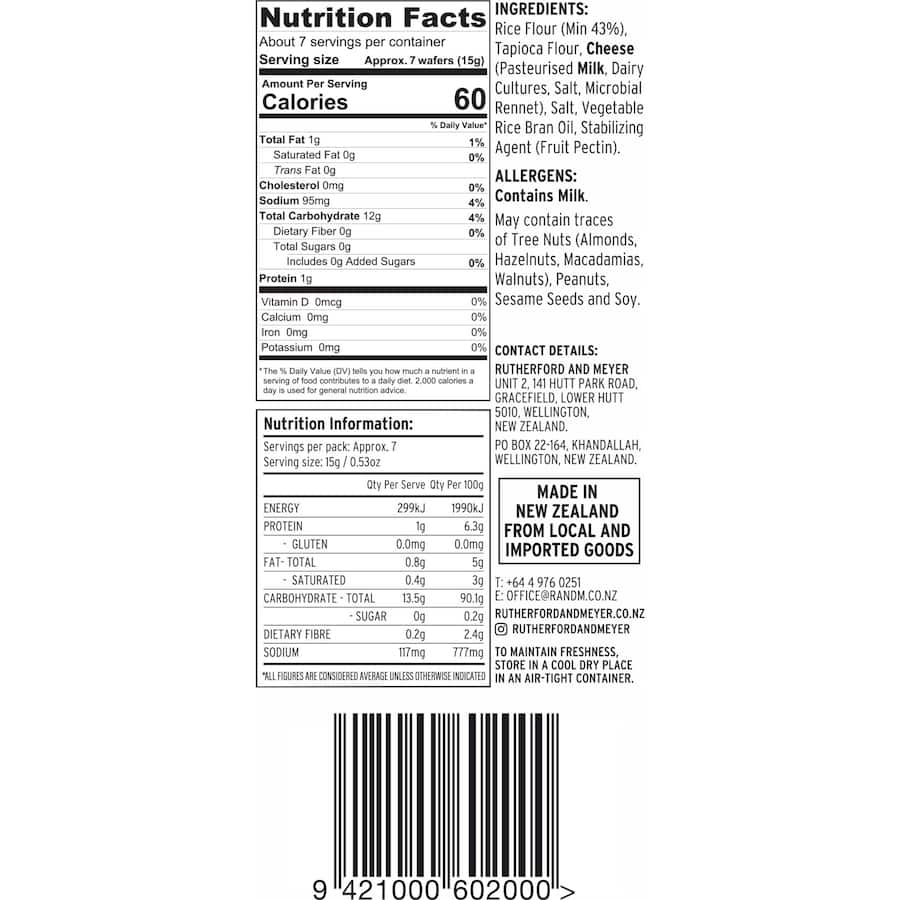 Rutherford & Meyer Gluten Free Rice Wafers Natural 100g