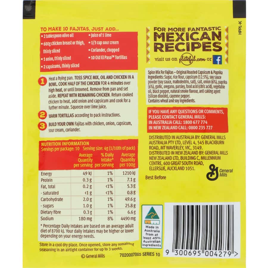 Old El Paso Fajita Seasoning Roasted Capsicum & Paprika Sachet 40g