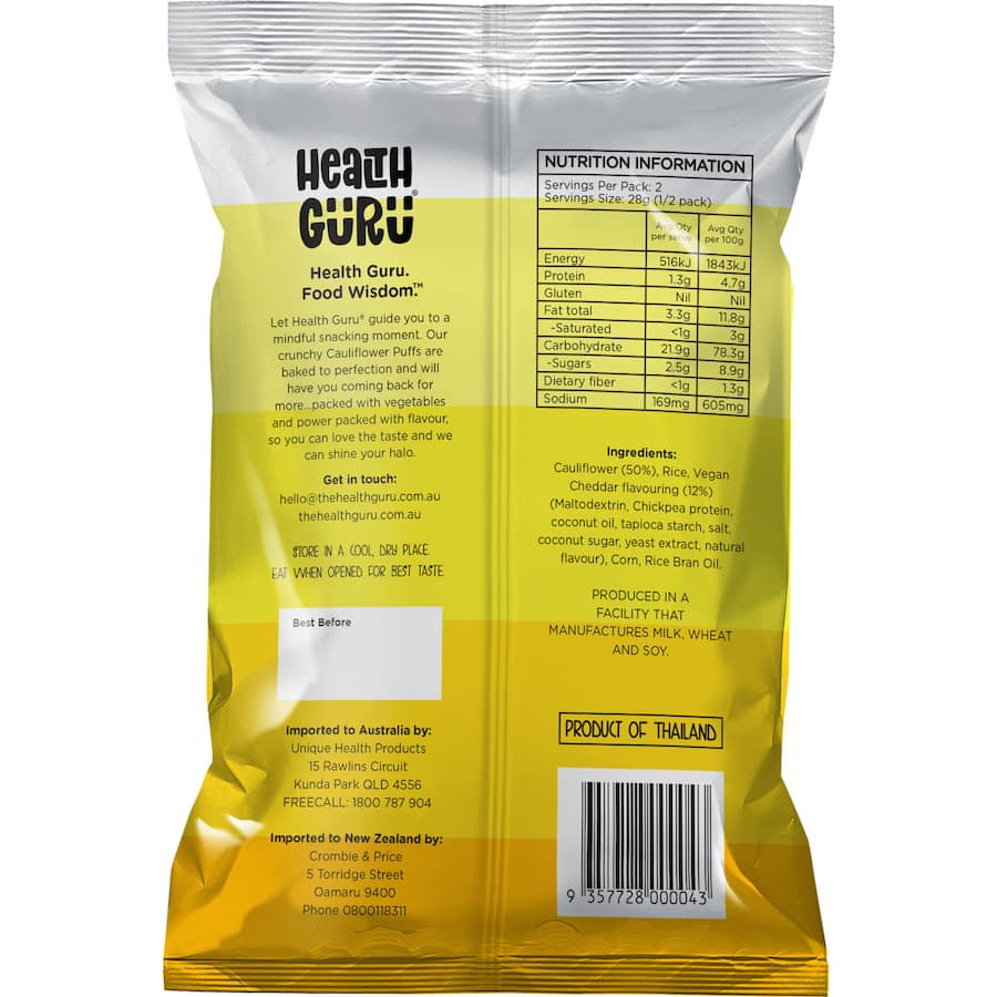 Health Guru Cauliflower Puffs Vegan Cheese 56g