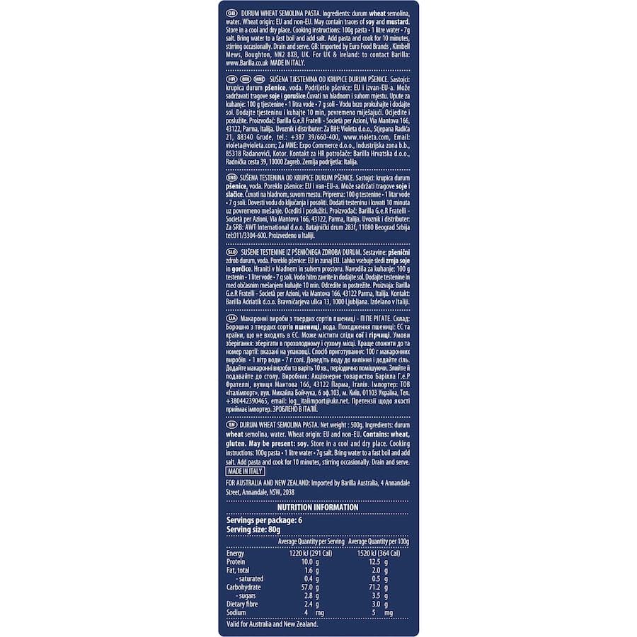 Barilla Pasta Pipe Rigate No. 91 500g