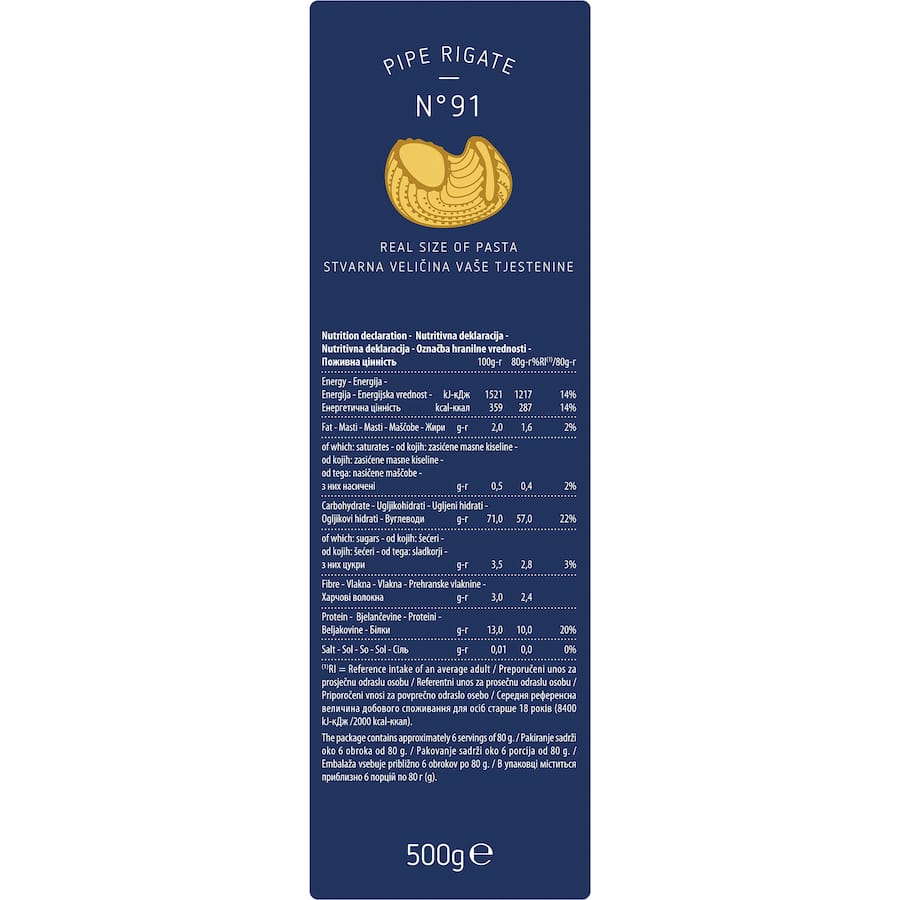 Barilla Pasta Pipe Rigate No. 91 500g