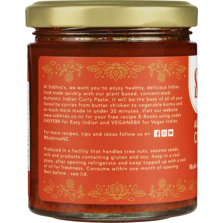 Sobhna's Curry Paste Authentic Mild Plant Based Jar 180g