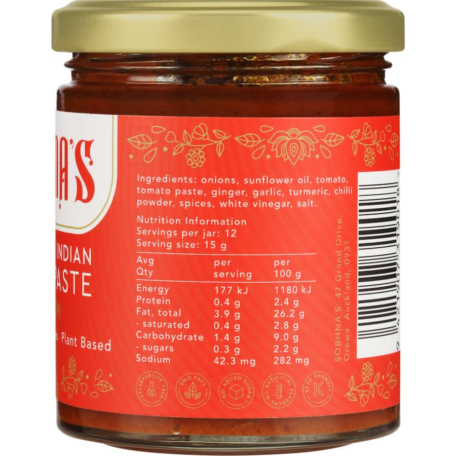 Sobhna's Curry Paste Authentic Medium Plant Based Jar 180g