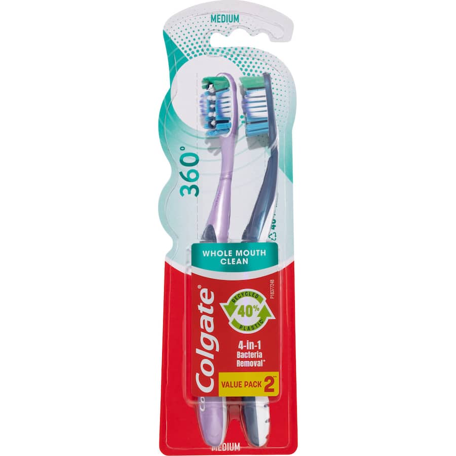 Colgate 360 Whole Mouth Clean Toothbrush Medium Bristles Value Pack 2pack