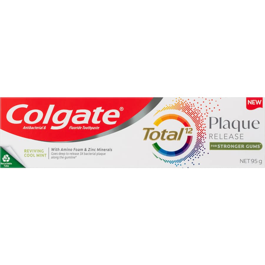 Colgate Total Plaque Release Toothpaste Reviving Cool Mint Tube 95g