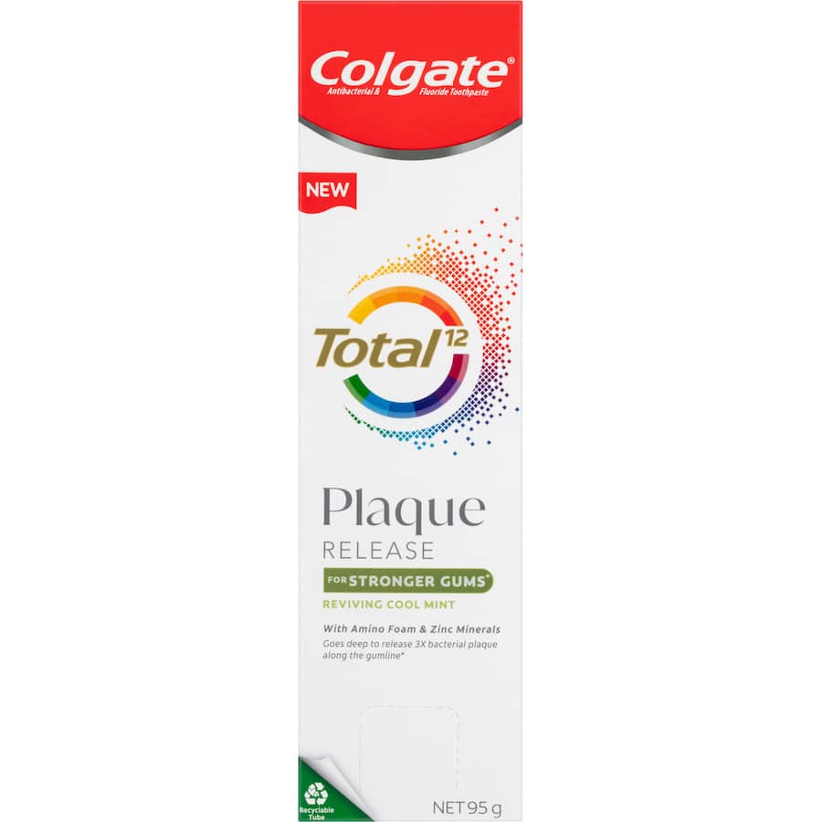 Colgate Total Plaque Release Toothpaste Reviving Cool Mint Tube 95g
