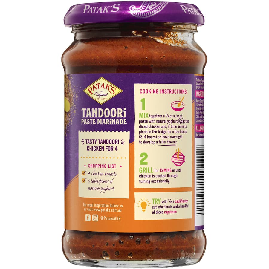 Pataks Curry Paste Tandoori Marinade Mild Jar 295g
