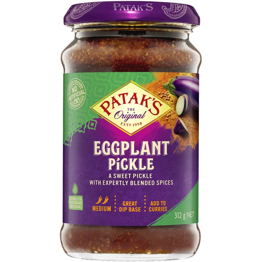Pataks Pickles Eggplant Sweet Medium Jar 312g