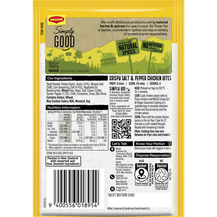 Maggi Air Fryer Recipe Base Seasoned Coating Salt & Pepper Sachet 40g