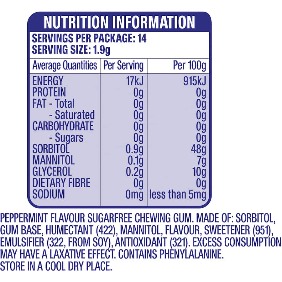 Wrigleys Extra Chewing Gum Peppermint 14 Pieces Envelope 27g