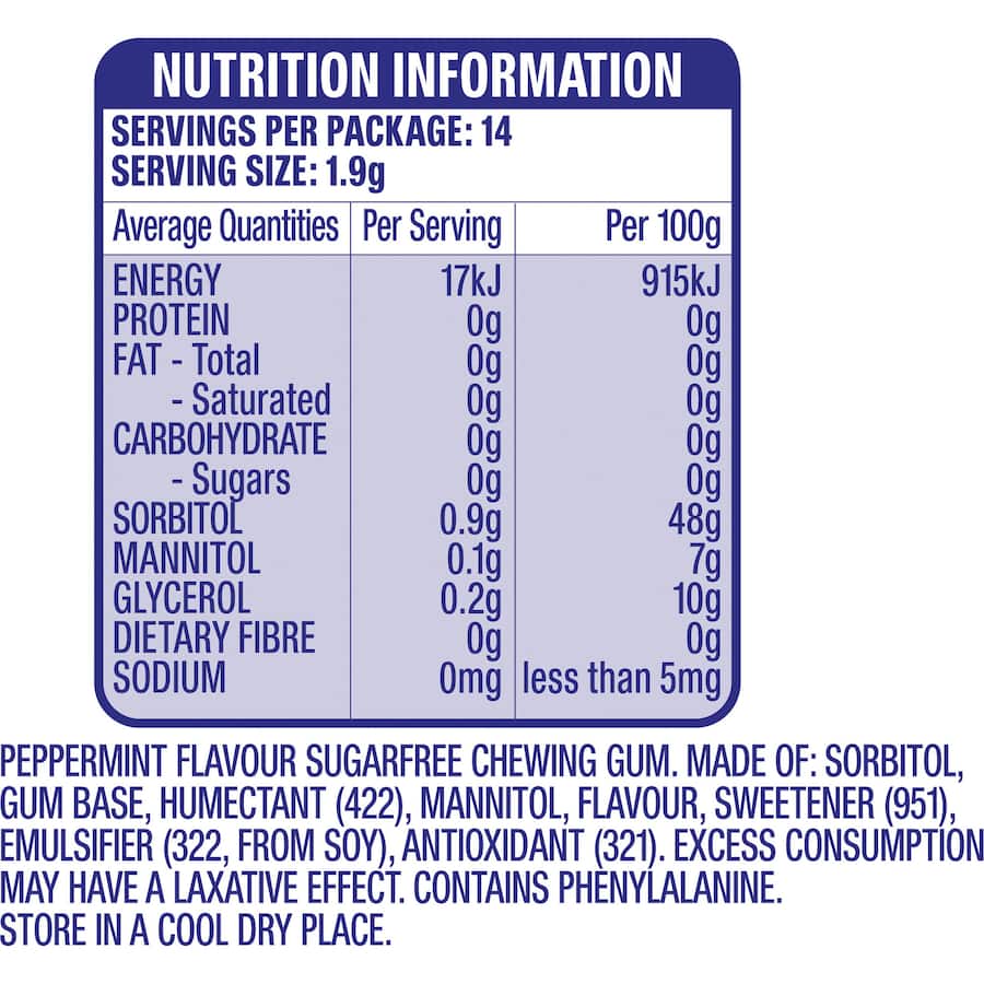 Wrigleys Extra Chewing Gum Peppermint 14 Pieces Envelope 27g