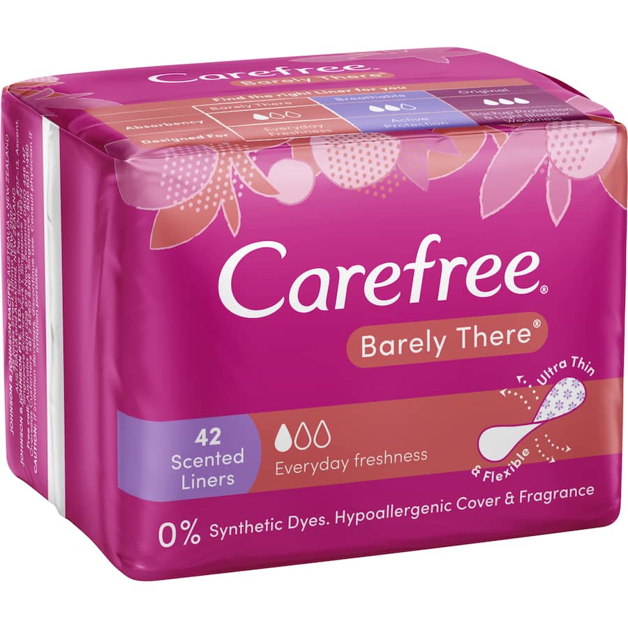 Carefree Barely There Panty Liners Shower Fresh Scent Breathable 42pack