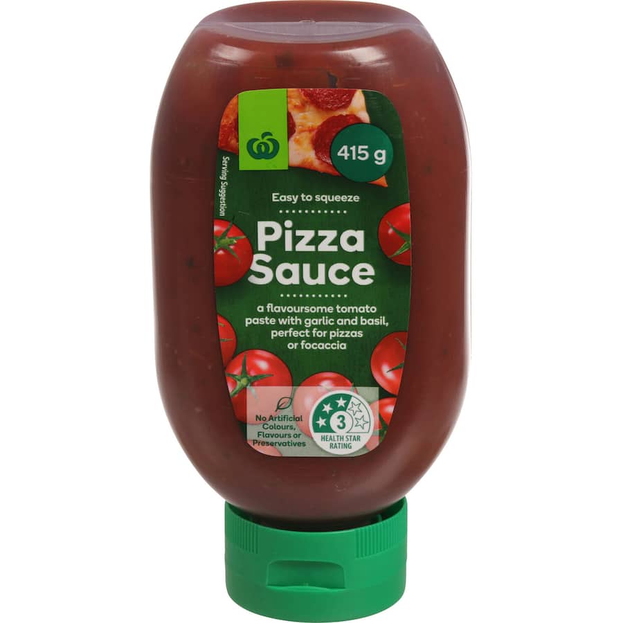 Woolworths Pizza Sauce Garlic & Basil Squeeze bottle 415g