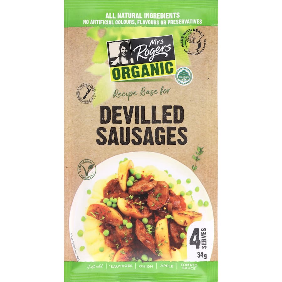 Mrs Rogers Organic Recipe Base Devilled Sausages 34g