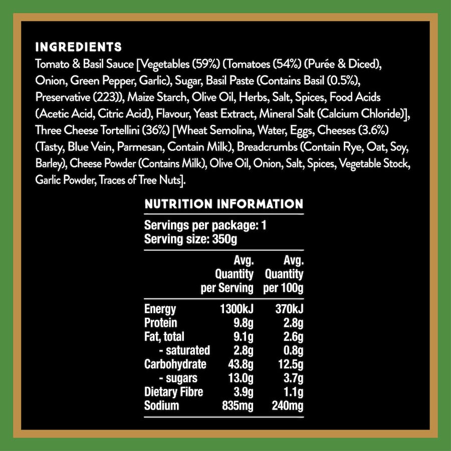 Wattie's Pasta Meal Tortellini In Tomato & Basil Pouch 350g