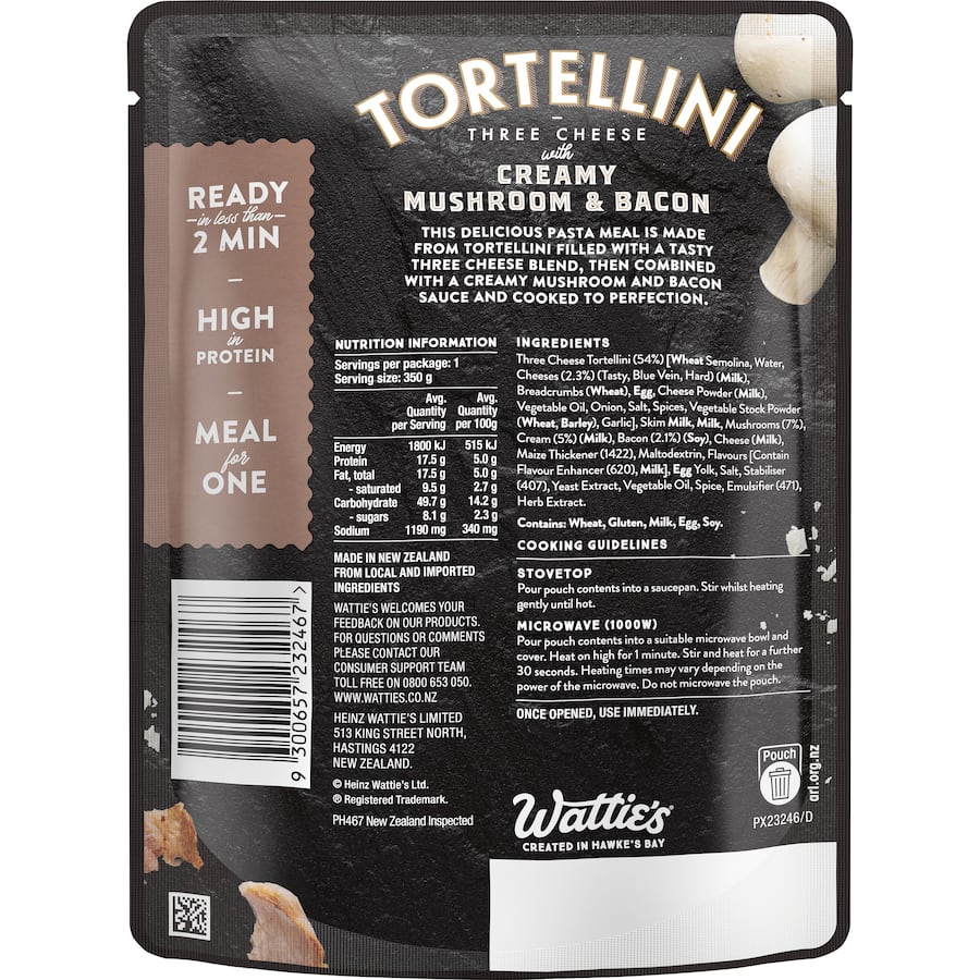 Wattie's Pasta Meal Tortellini In Mushroom Sauce Pouch 350g