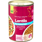 Woolworths Lentils No Added Salt Can 420g