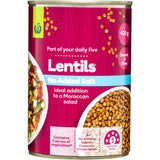 Woolworths Lentils No Added Salt Can 420g