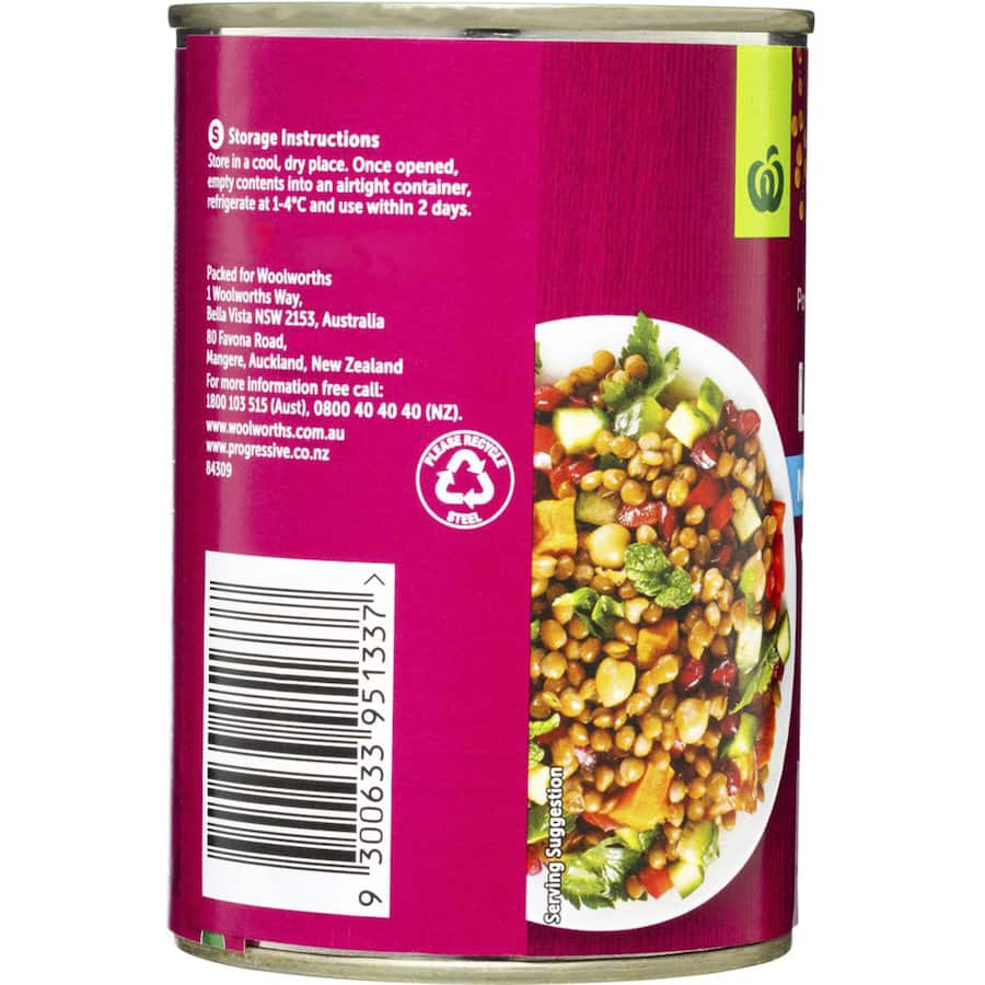 Woolworths Lentils No Added Salt Can 420g