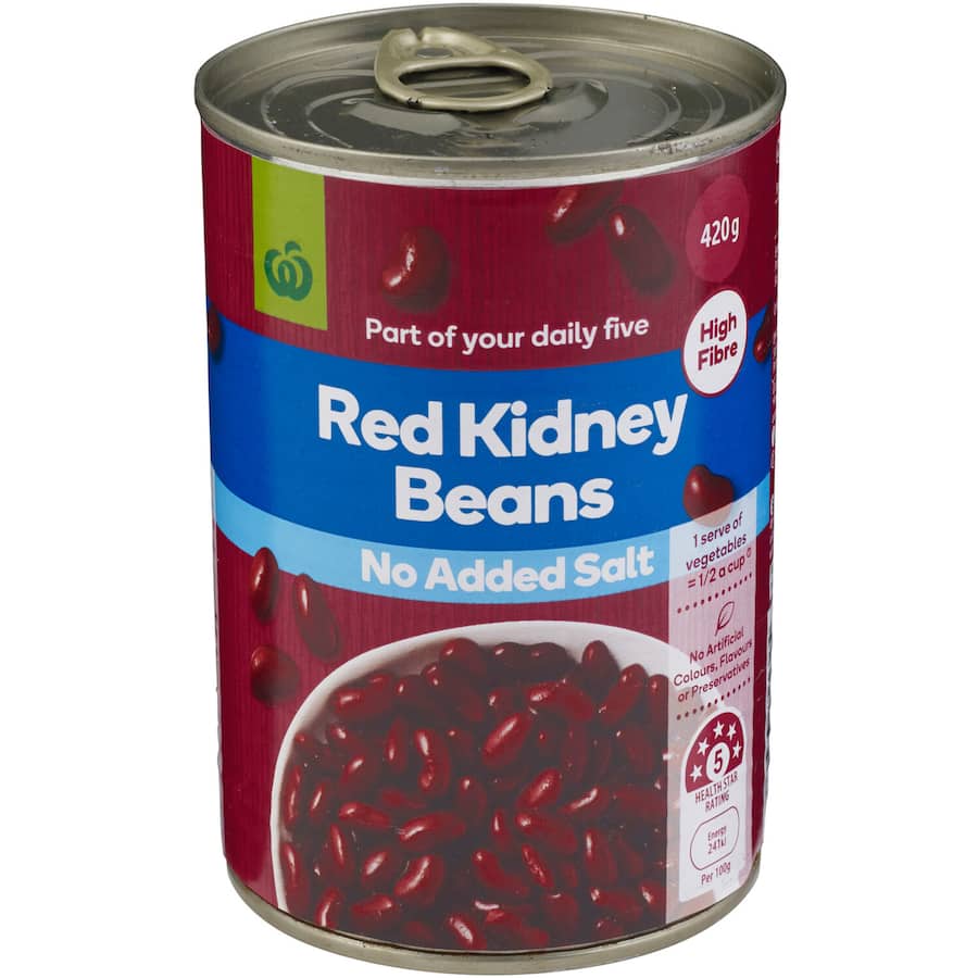 Woolworths Beans Red Kidney No Added Salt Can 420g
