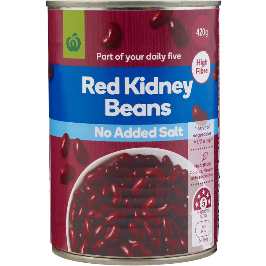 Woolworths Beans Red Kidney No Added Salt Can 420g