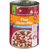 Woolworths Beans 5 Mix No Added Salt Can 420g