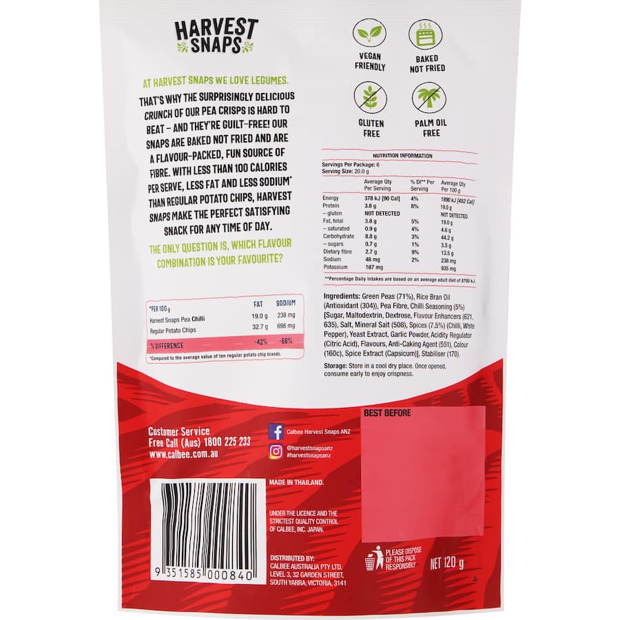 Harvest Snaps Pea Crisps Chilli 120g