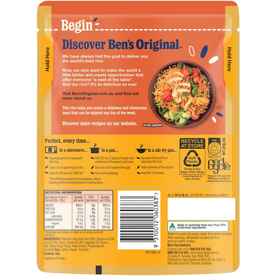 Bens Original Microwave Rice Chicken Flavour Pouch 250g