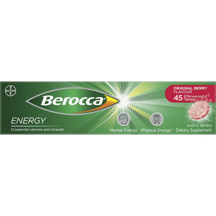 Berocca Performance Effervescent Energy Vitamin C Original Berry Pack 45 tabLets
