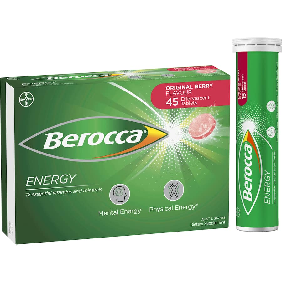 Berocca Performance Effervescent Energy Vitamin C Original Berry Pack 45 tabLets