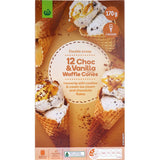 Woolworths Ice Cream Cones Vanilla Choc Duo Waffle 170g
